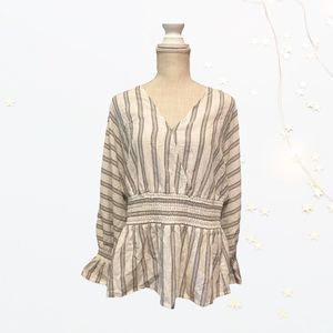 INC International Concepts Ruffle Long Sleeve Striped Blouse 1X